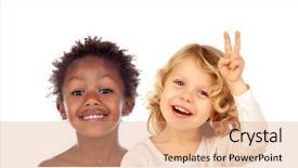  Presentation with children - PPT layouts with couple of children doing jokes background and a coral colored foreground