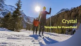  Presentation with country - Audience pleasing slides consisting of couple of cross country skiers backdrop and a tawny brown colored foreground