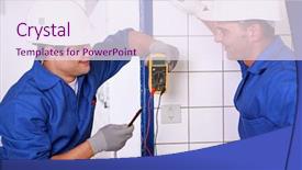  Presentation with electricians - Audience pleasing slide set consisting of couple of electricians working backdrop and a  colored foreground