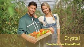  Presentation with greenhouse - PPT layouts with couple of farmers standing in greenhouse background and a tawny brown colored foreground