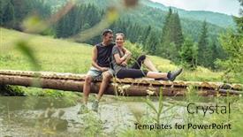  Presentation with forest bridge - Audience pleasing PPT layouts consisting of couple-of-hikers-with-backpacks backdrop and a mint green colored foreground