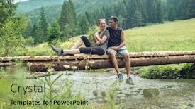  Presentation with forest bridge - Cool new presentation with couple-of-hikers-with-backpacks backdrop and a mint green colored foreground