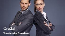  Presentation with peacock blue coloured for corporate - Slide set consisting of couple of managers in suits background and a dark gray colored foreground