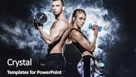  Presentation with young healthy people - Colorful presentation theme enhanced with couple of muscular young people doing exercises with dumbbells fitness bodybuilding active healthy lifestyle backdrop and a wine colored foreground