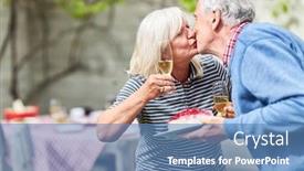  Presentation with birthday party - Slide deck with couple-of-senior-citizens-kissing background and a teal colored foreground