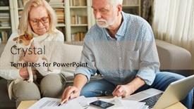  Presentation with insurance planning - Slide set enhanced with couple-of-seniors-doing-bookkeeping background and a  colored foreground