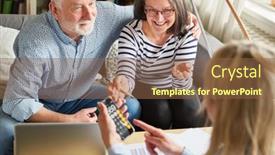  Presentation with financing - Presentation theme enhanced with couple-of-seniors-receiving-advice background and a tawny brown colored foreground