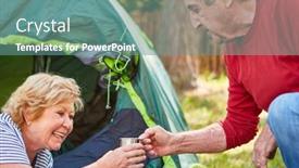  Presentation with campsite - Beautiful presentation design featuring couple-of-seniors-while-camping backdrop and a seafoam green colored foreground