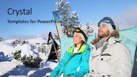  Presentation with chairs - PPT theme with couple of skiers sunbathing in long chairs background and a light blue colored foreground