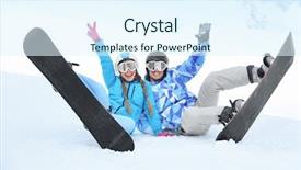  Presentation with ski - Amazing slide set having couple of snowboarders on ski backdrop and a sky blue colored foreground
