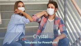  Presentation with masks - Colorful presentation design enhanced with couple-of-students-wearing-masks backdrop and a ocean colored foreground