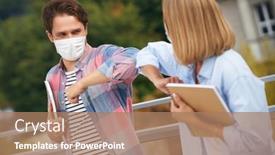  Presentation with masks - Presentation design featuring couple-of-students-wearing-masks background and a coral colored foreground