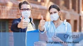  Presentation with masks - Colorful presentation theme enhanced with couple-of-students backdrop and a light blue colored foreground