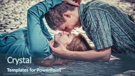  Presentation with examples street food - Slide deck having teen love - couple of teenagers lying background and a ocean colored foreground