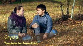  Presentation with teenagers - Cool new slide deck with couple-of-teenagers-meet-romantically backdrop and a tawny brown colored foreground