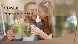  Presentation with cross desert tourists in safari - PPT layouts consisting of couple of tourists drinking mojitos background and a  colored foreground