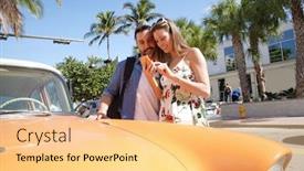  Presentation with miami - Presentation theme enhanced with couple-of-tourists-in-miami background and a lemonade colored foreground