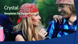  Presentation with journey - Colorful slides enhanced with couple of tourists making their journey at the mountains backdrop and a forest green colored foreground