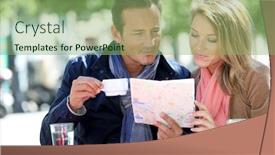  Presentation with tourists - Slide set consisting of couple of tourists reading city map background and a seafoam green colored foreground