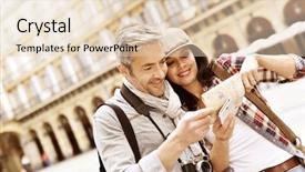  Presentation with historical philosophical studies - PPT layouts consisting of couple of tourists reading map background and a lemonade colored foreground