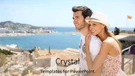  Presentation with tourists - Presentation featuring couple of tourists visiting ibiza background and a coral colored foreground