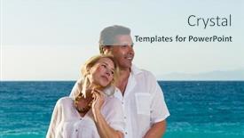  Presentation with tourists - Theme with couple of tourists on the beach in thailand background and a sky blue colored foreground