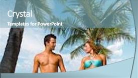  Presentation with tourists - Slide deck with couple of tourists on the beach in thailand background and a light blue colored foreground