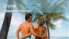  Presentation with tourists - PPT theme featuring couple of tourists on the beach in thailand background and a teal colored foreground