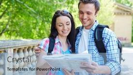  Presentation with ancient map - Presentation having couple-of-travelers-studying-map background and a light blue colored foreground