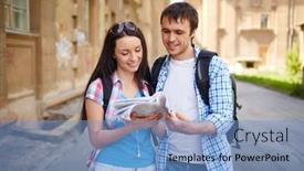 Presentation with ancient map - Colorful presentation design enhanced with couple-of-travelers-studying-map backdrop and a light blue colored foreground