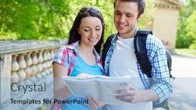  Presentation with ancient map - Slides enhanced with couple-of-travelers-studying-map background and a light blue colored foreground