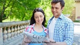  Presentation with ancient map - Audience pleasing presentation theme consisting of couple-of-travelers-studying-map backdrop and a light blue colored foreground