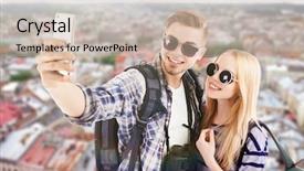  Presentation with selfie - Audience pleasing theme consisting of couple of travelers taking self backdrop and a  colored foreground