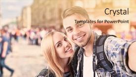  Presentation with city street - Theme having couple of travelers taking self background and a  colored foreground