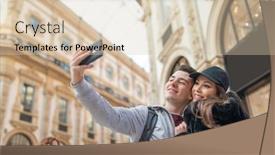  Presentation with selfie - Beautiful PPT theme featuring couple-of-turists-taking backdrop and a lemonade colored foreground