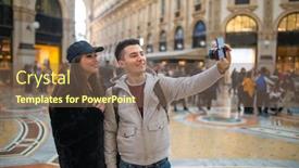  Presentation with selfie - Slides with couple-of-turists-taking background and a violet colored foreground