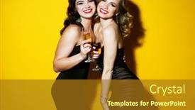  Presentation with party time - Cool new PPT layouts with couple-of-two-fashionable-women backdrop and a tawny brown colored foreground