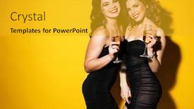  Presentation with party time - Presentation design with couple-of-two-fashionable-women background and a gold colored foreground