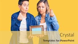  Presentation with frame - Presentation theme consisting of couple-of-women-holding-empty background and a yellow colored foreground