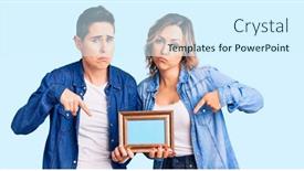 Presentation with unhappy women - Beautiful slide deck featuring couple-of-women-holding-empty backdrop and a cool aqua colored foreground