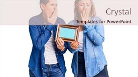  Presentation with sleepiness - Slide set having couple-of-women-holding-empty background and a lemonade colored foreground