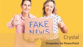  Presentation with fake news - Colorful PPT layouts enhanced with couple-of-women-holding-fake backdrop and a yellow colored foreground
