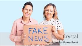  Presentation with fake news - Beautiful PPT theme featuring couple-of-women-holding-fake backdrop and a lemonade colored foreground