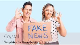  Presentation with fake news - Audience pleasing presentation theme consisting of couple-of-women-holding-fake backdrop and a coral colored foreground