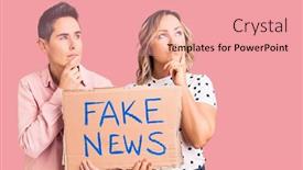 Presentation with fake news - Slide deck with couple-of-women-holding-fake background and a coral colored foreground