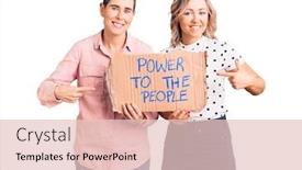  Presentation with power - PPT theme having couple-of-women-holding-power background and a lemonade colored foreground