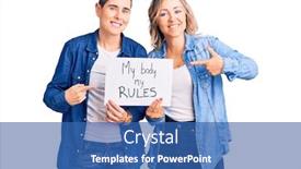  Presentation with women body - Audience pleasing PPT theme consisting of couple-of-women-holding backdrop and a ocean colored foreground