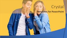  Presentation with talk - Slides enhanced with couple-of-women-wearing-casual background and a yellow colored foreground