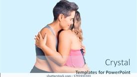  Presentation with self care - PPT theme having couple-of-women-wearing-sportswear background and a sky blue colored foreground