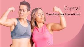  Presentation with sportswear - Presentation design featuring couple-of-women-wearing-sportswear background and a coral colored foreground